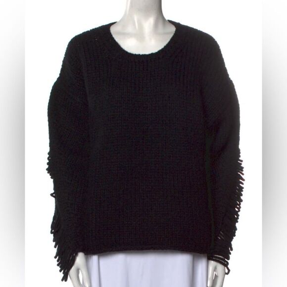 IRO Sweaters - IRO black chunky knit ladder/shredded sleeve wool/alpaca/polyamide blend sweater